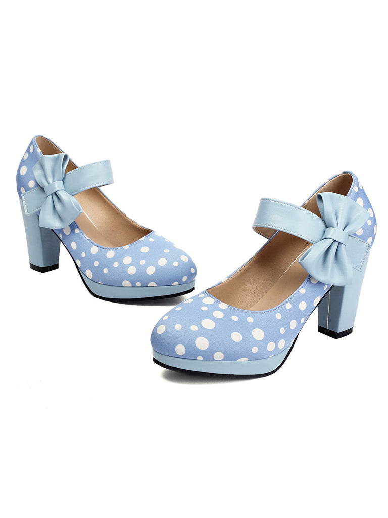 Mary Jane Polka Dots Bogen Klobige Absätze