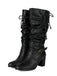 Vintage Solide Schnalle Gerüscht Klobige Absätze Stiefel
