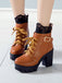 Leder Spitze Patchwork High Heel Ankle Stiefel