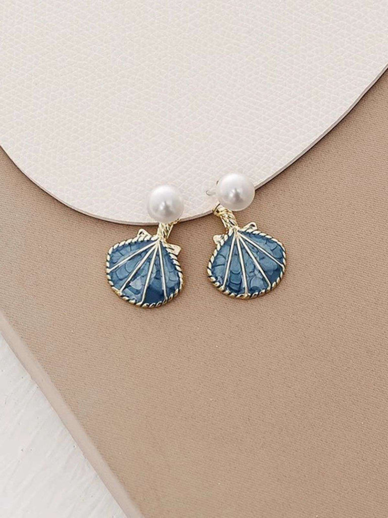 Vintage Blau Muschel Perlen Ohrringe