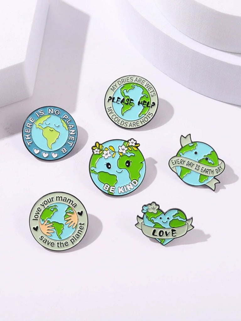 Karikatur Tag der Erde Briefe Runde Brosche