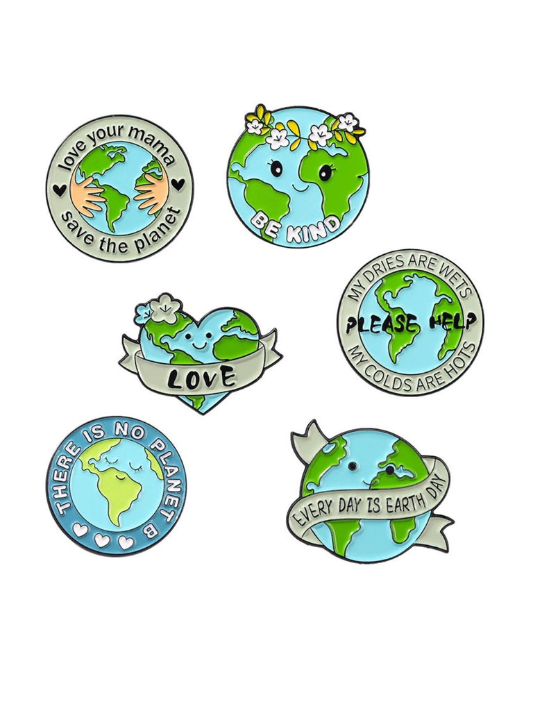 Karikatur Tag der Erde Briefe Runde Brosche