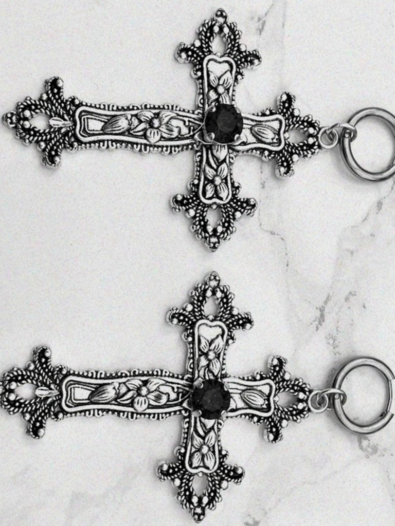 Vintage Halloween Gothic Kreuzen 3D Blume Gemstone Ohrringe