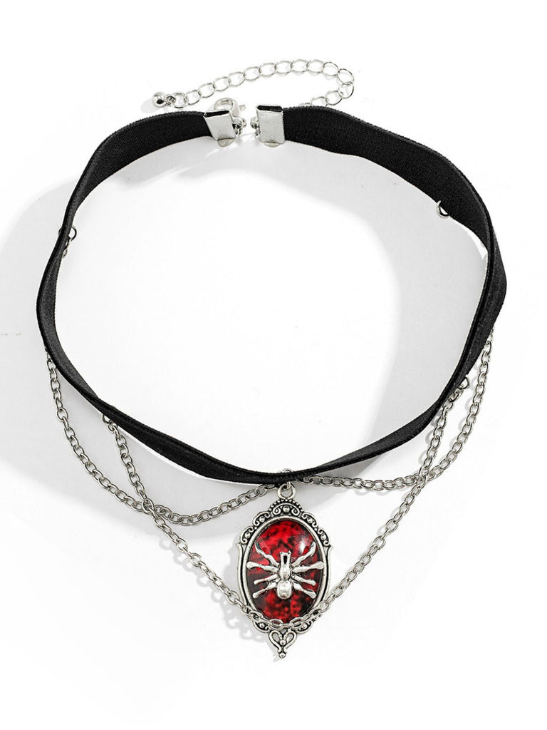 Gothic Spinne Rot Edelstein Anhänger Kette Choker Halskette
