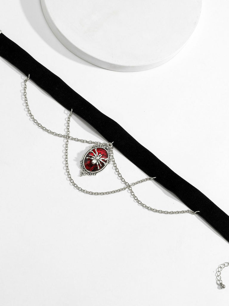 Gothic Spinne Rot Edelstein Anhänger Kette Choker Halskette