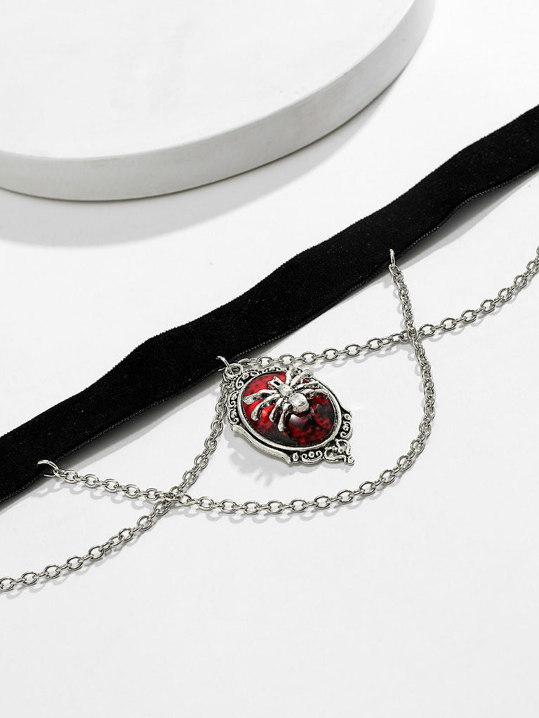 Gothic Spinne Rot Edelstein Anhänger Kette Choker Halskette