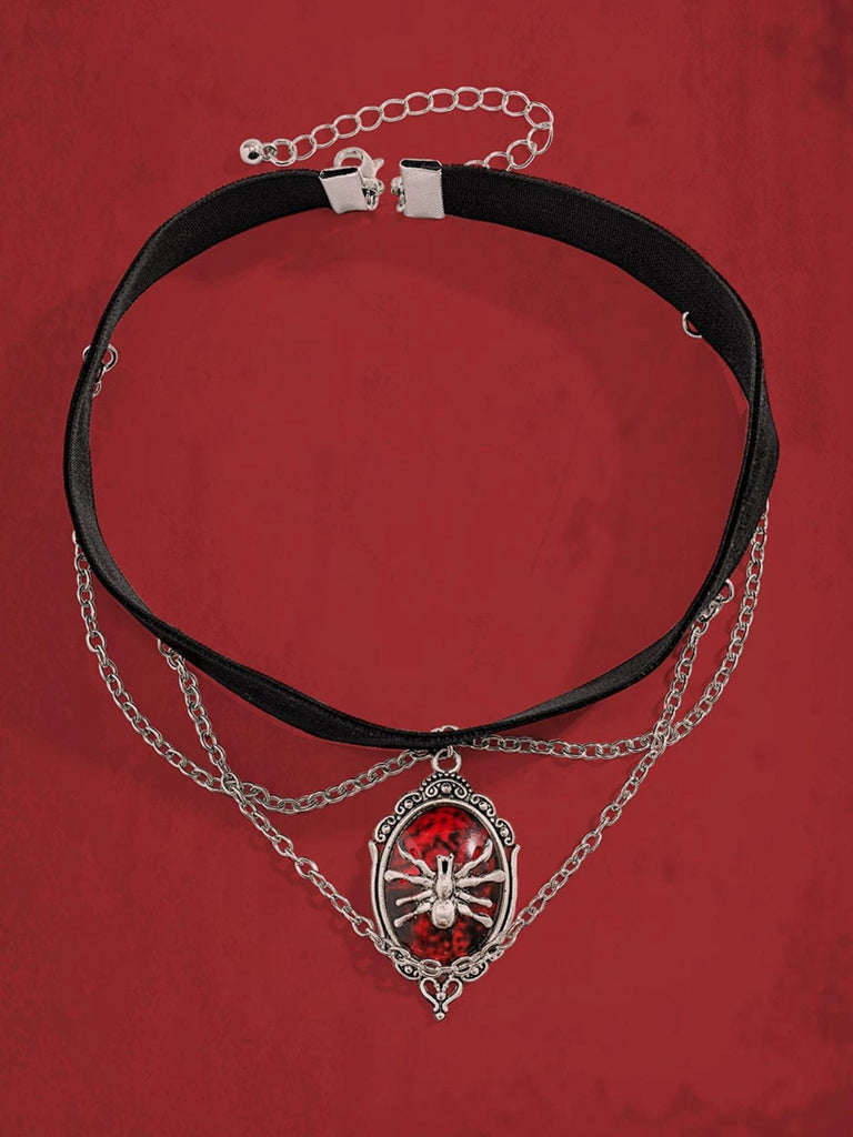 Gothic Spinne Rot Edelstein Anhänger Kette Choker Halskette