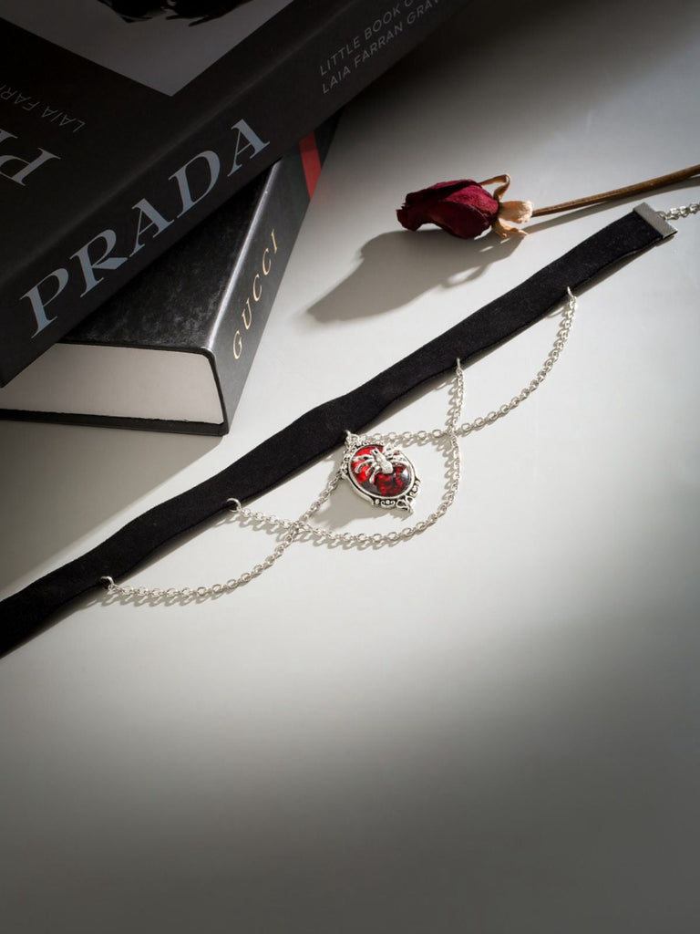 Gothic Spinne Rot Edelstein Anhänger Kette Choker Halskette