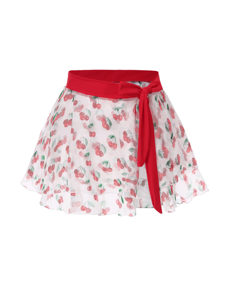 2PCS Rot 1950er Kirsche Bikini & Taille-Binden Cover up