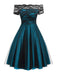 Weinrot 1950ER SCHULTERFREI SPITZE SWING BLUMEN KLEID