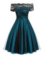 1950ER SCHULTERFREI SPITZE SWING BLUMEN KLEID