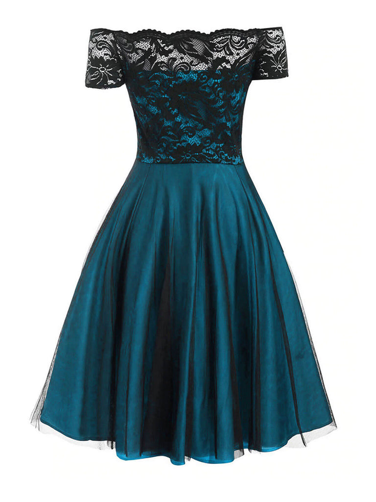 Weinrot 1950ER SCHULTERFREI SPITZE SWING BLUMEN KLEID