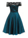 Weinrot 1950ER SCHULTERFREI SPITZE SWING BLUMEN KLEID