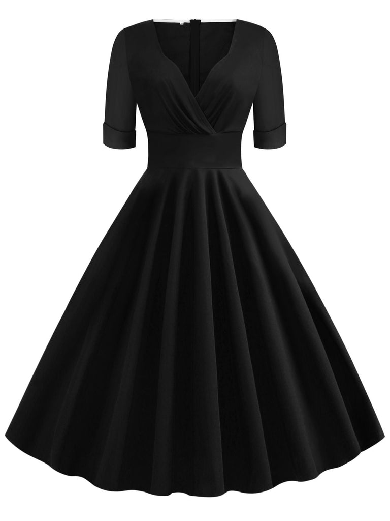 Schwarz 1950ER HOHE TAILLE V-AUSSCHNITT SWING KLEID