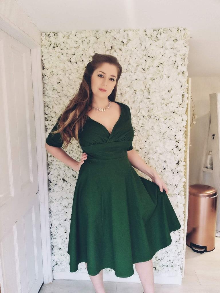 Weinrot 1950ER HOHE TAILLE V-AUSSCHNITT SWING KLEID