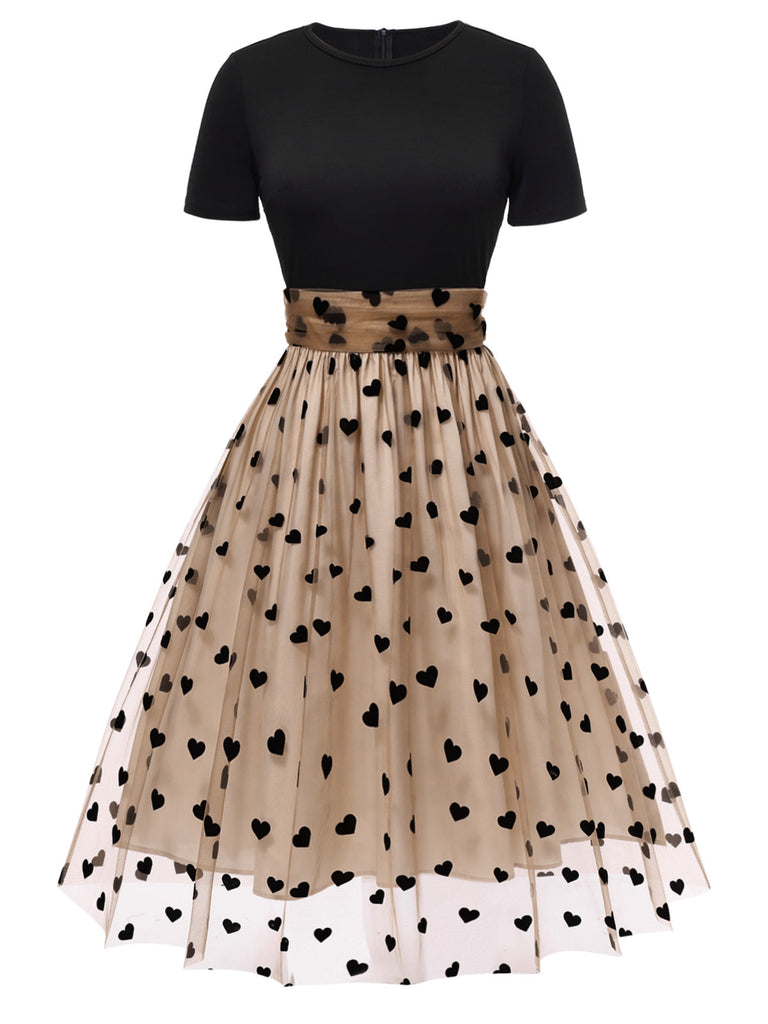 1950ER PATCHWORK KURZARM DOT SWING KLEID