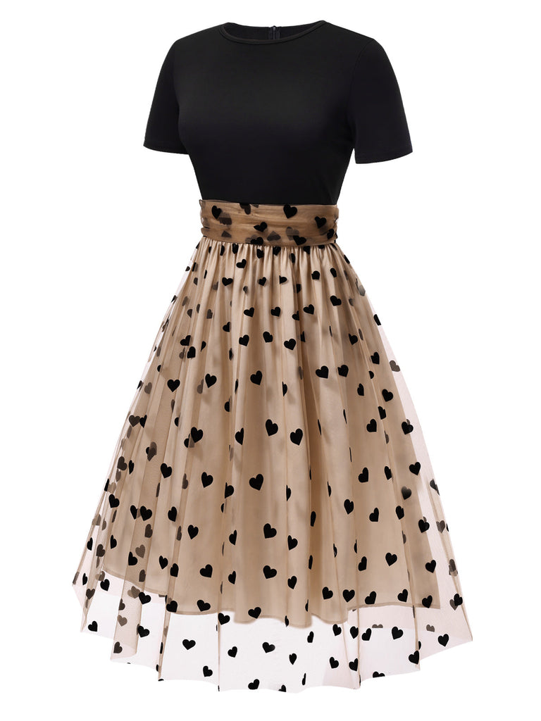 1950ER PATCHWORK KURZARM DOT SWING KLEID