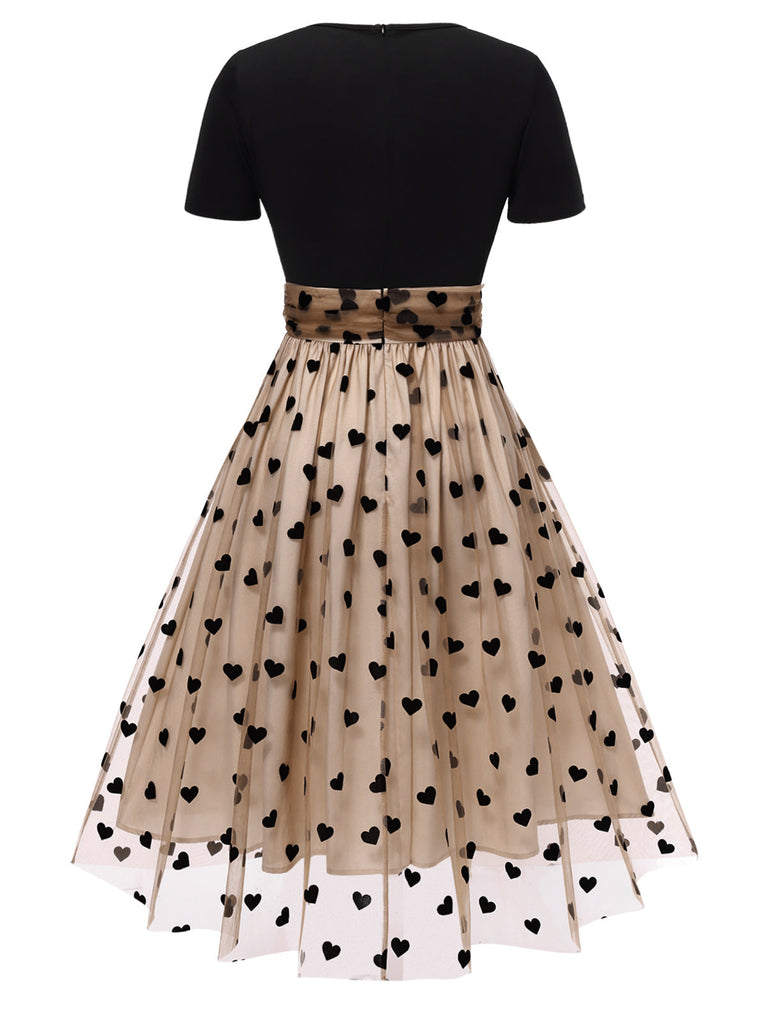 1950ER PATCHWORK KURZARM DOT SWING KLEID