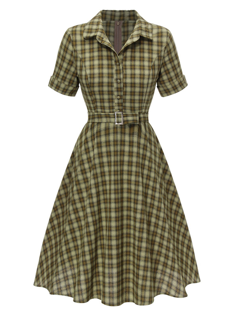 GRÜN 1950ER PLAID KURAZARM SWING KLEID