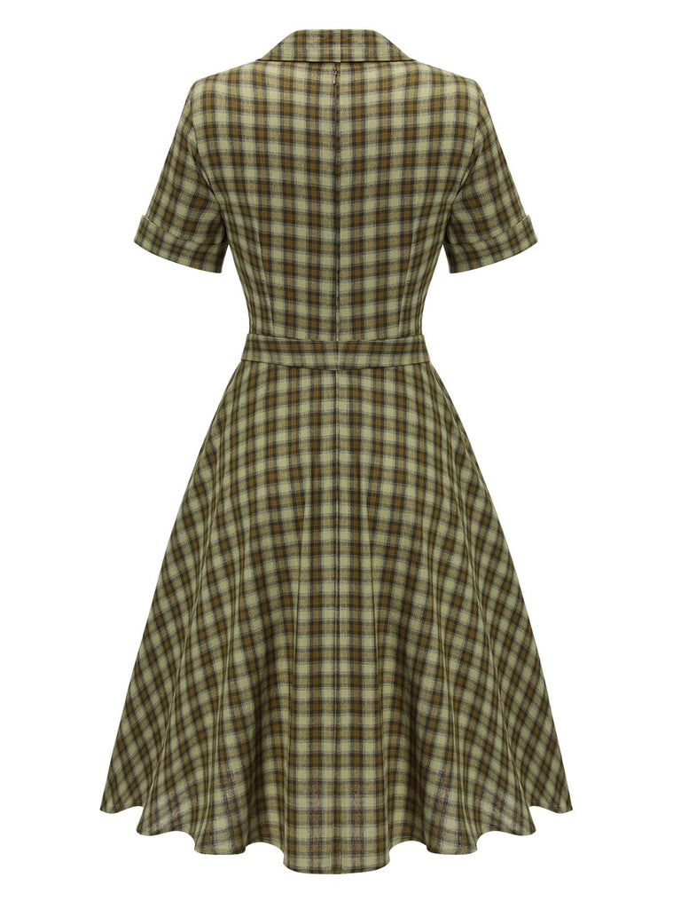 GRÜN 1950ER PLAID KURAZARM SWING KLEID