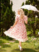 Rosa 1950er Spitze Erdbeere Swing Kleid