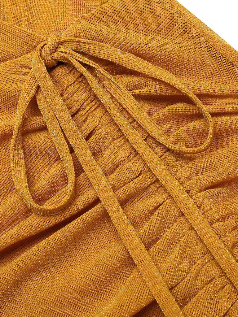 Gelb 1930er Rüsche Schnürschuh Fischschwanz Kleid