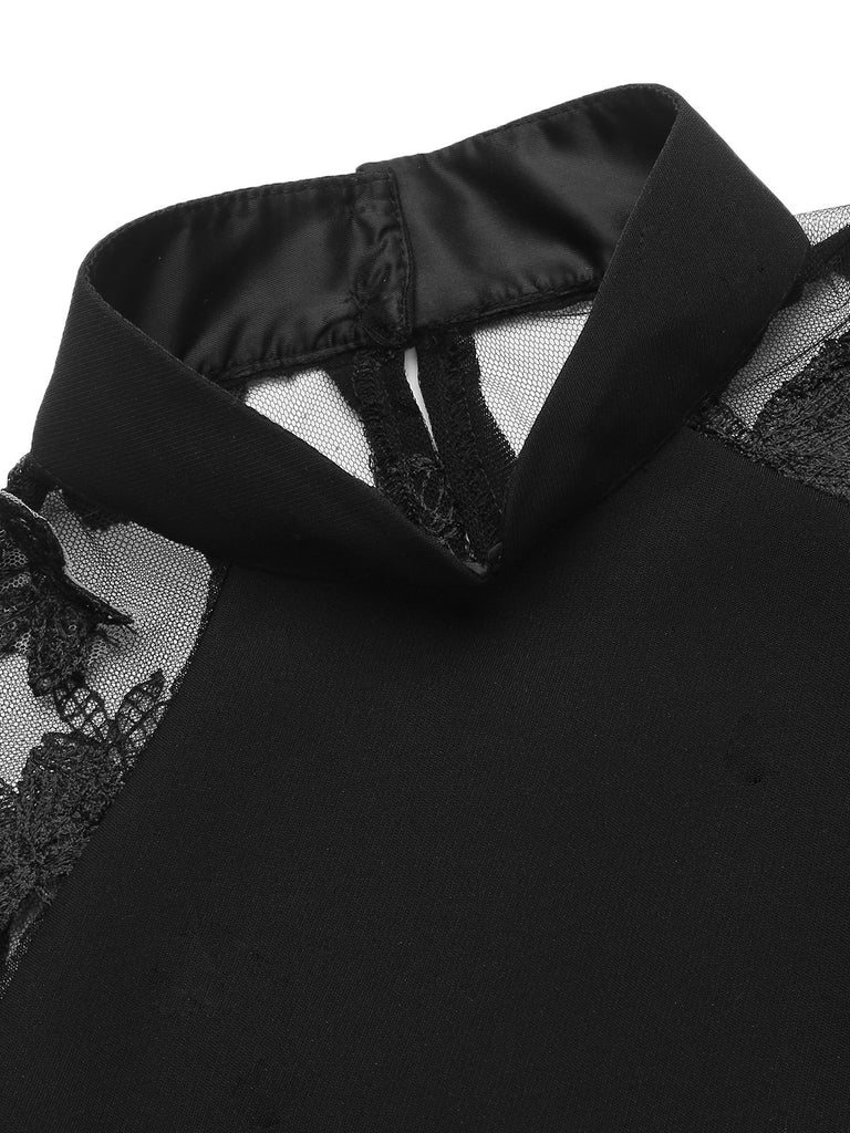 Schwarz 1960er Schmetterling Rückenfrei Bleistift Kleid