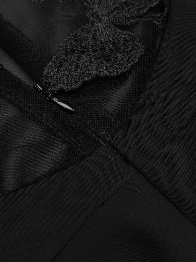 Schwarz 1960er Schmetterling Rückenfrei Bleistift Kleid