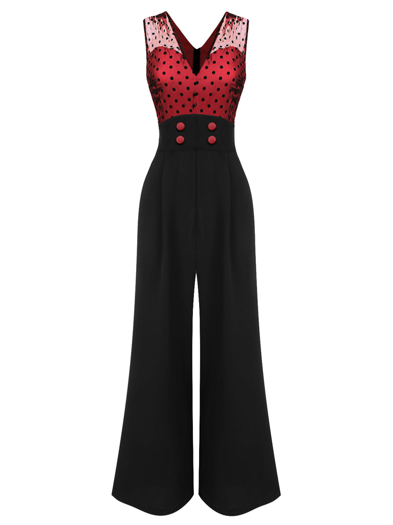 MARINEBLAU POLKA DOT PATCHWORK JUMPSUIT
