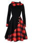 Schwarz & Rot 1950er Weihnachten Plaids Kapuzenkleid