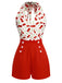 Rot 1950er Kirsche V-Ausschnitt Halter Schnürschuh Romper