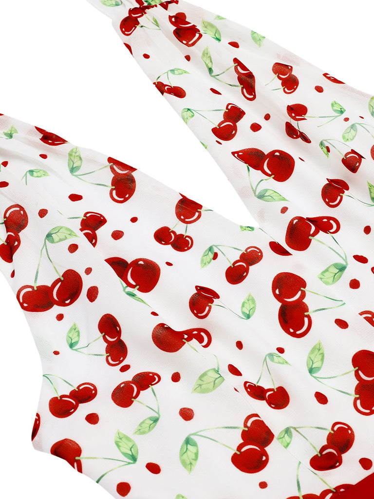 Rot 1950er Kirsche V-Ausschnitt Halter Schnürschuh Romper