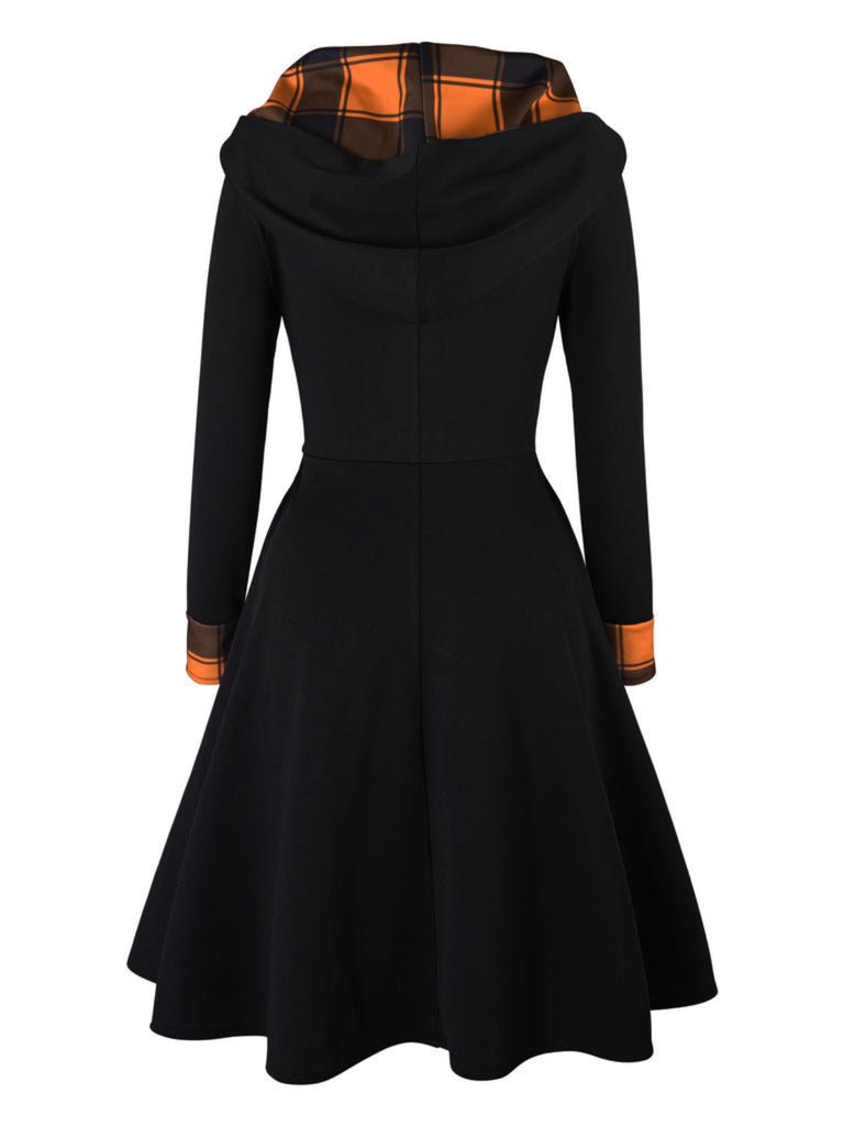 Schwarz & Rot 1950er Weihnachten Plaids Kapuzenkleid
