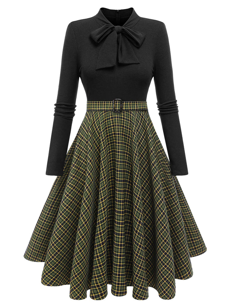 Dunkelgrün 1950ER DUNKELGRÜNES KARIERTES STRICKKLEID