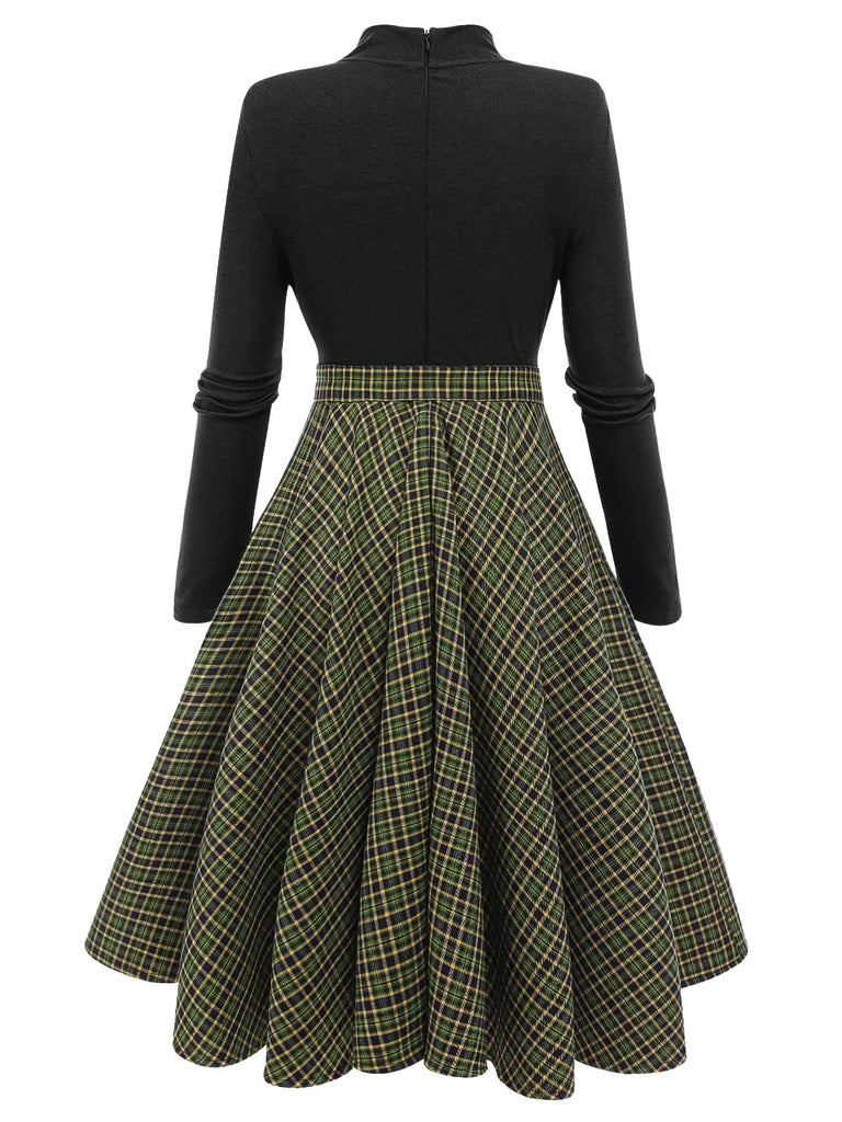 Dunkelgrün 1950ER DUNKELGRÜNES KARIERTES STRICKKLEID