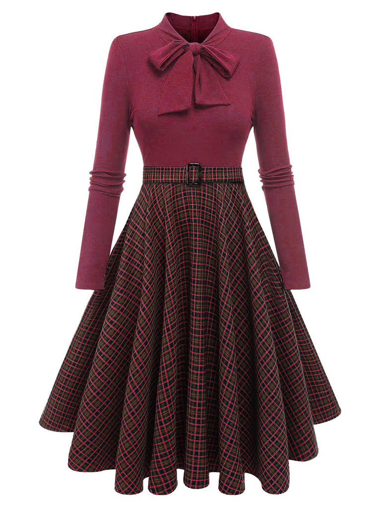 Dunkelgrün 1950ER DUNKELGRÜNES KARIERTES STRICKKLEID