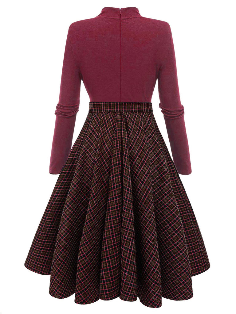 Dunkelgrün 1950ER DUNKELGRÜNES KARIERTES STRICKKLEID