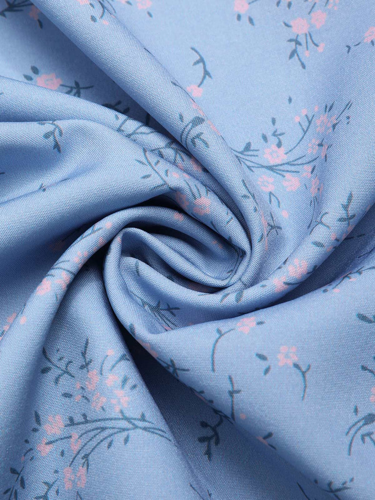 Lila 1930er Geblümtes V-Ausschnitt-Knopfkleid