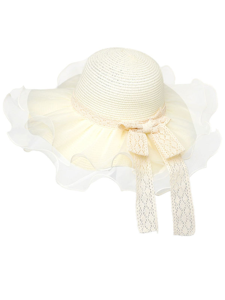 Rosa Vintage Spitze Schleife Transparent Rüschen Sonnenhut