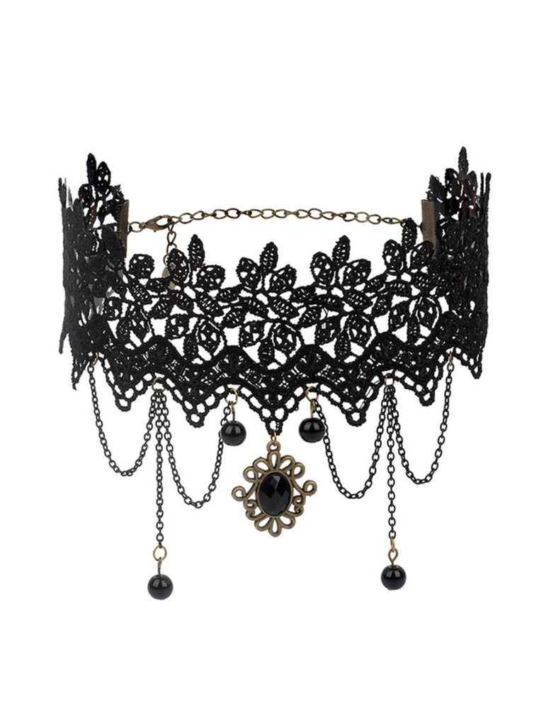 Rote Rose Gothic 3D Rose & Stickerei Spitze Choker Halskette