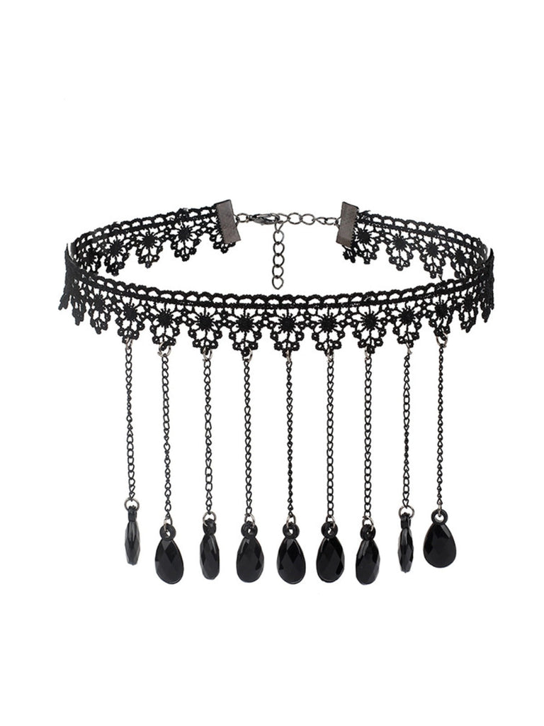 Rote Rose Gothic 3D Rose & Stickerei Spitze Choker Halskette