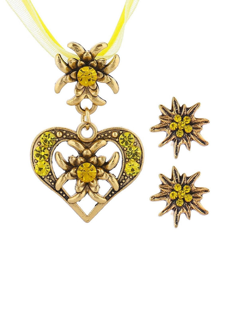 Oktoberfest Strassstein Edelweiß Herz Schleife Halskette & Ohrring Set