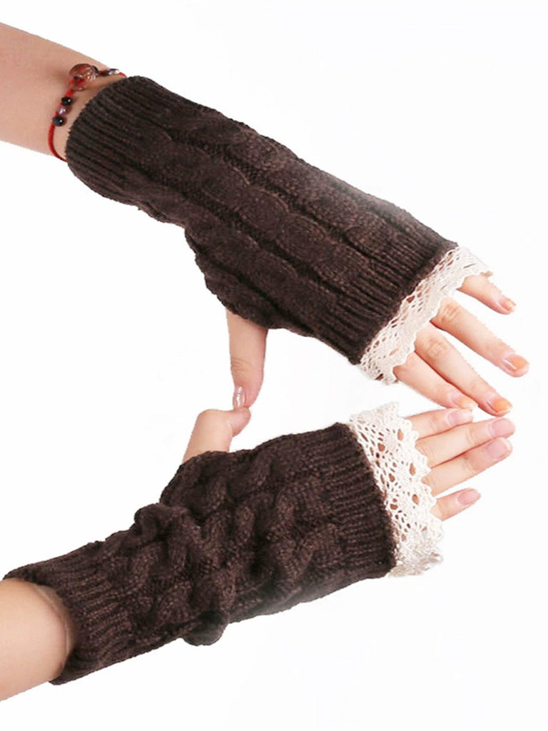 Vintage Spitze Patchwork Verdreht Stricken Fingerlos Handschuhe
