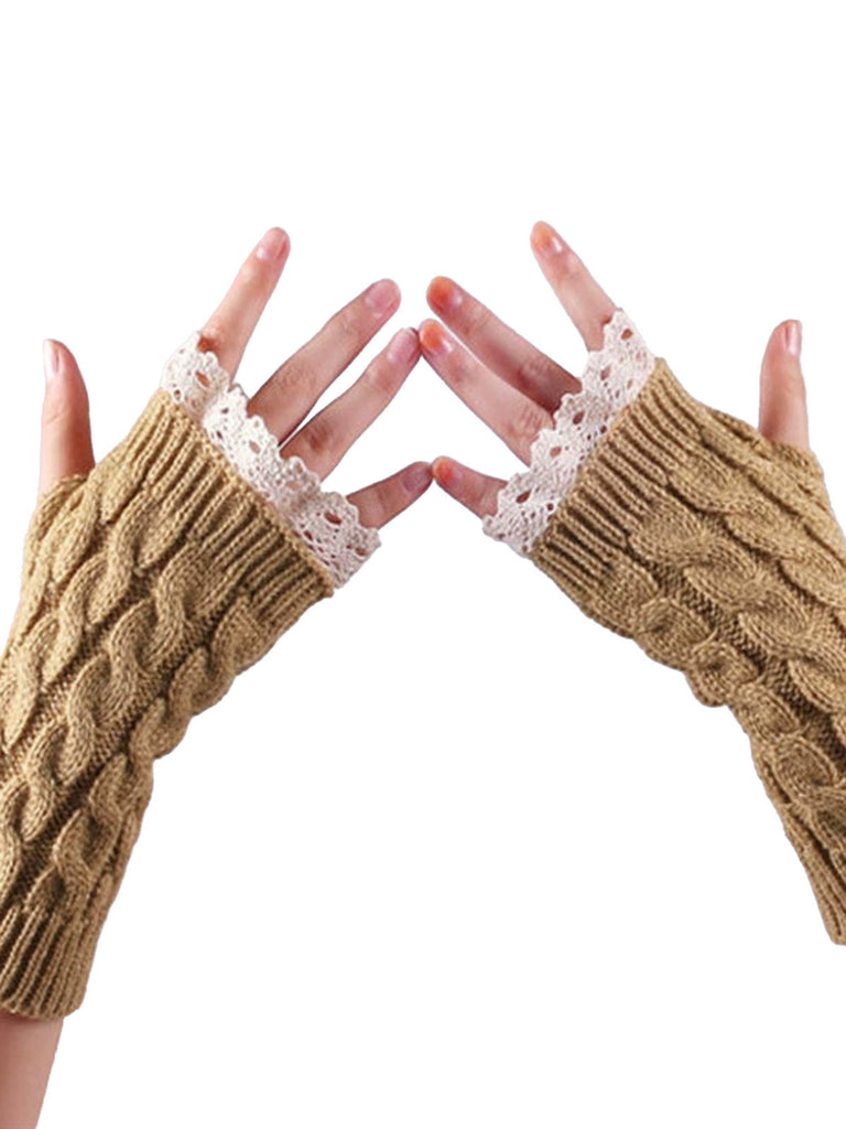 Vintage Spitze Patchwork Verdreht Stricken Fingerlos Handschuhe