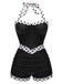 Schwarz 1940er Halter Patchwork Einteiliger Badeanzug