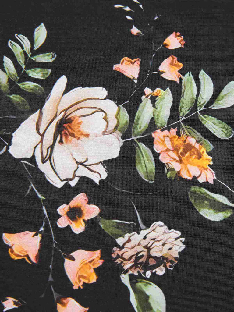 Schwarz 1940er Blumen Boxer Träger Badeanzug