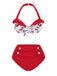 2PCS Rot 1950er Kirsche Bikini & Taille-Binden Cover up