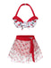 2PCS Rot 1950er Kirsche Bikini & Taille-Binden Cover up