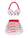 2PCS Rot 1950er Kirsche Bikini & Taille-Binden Cover up
