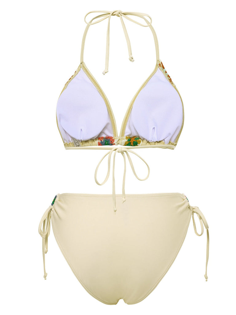 1950er Boho Häkeln Schnürung Halter Bikini Set